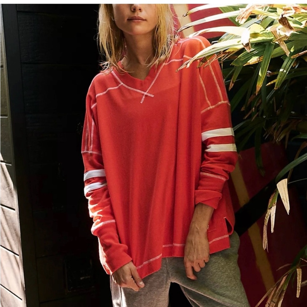 Free People Red Long Sleeve Tee